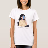 Bonjour Aesthetic Girl Selfie Illustration T-shirt (Voorkant)