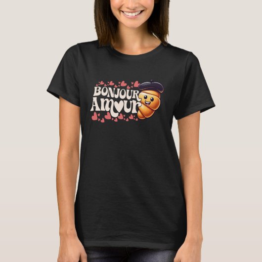 Bonjour Amour - Schattigee Franse bakkerij eten vo T-shirt (Voorkant)