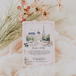 Bonjour Baby! Parisian Watercolor Baby Shower Kaart