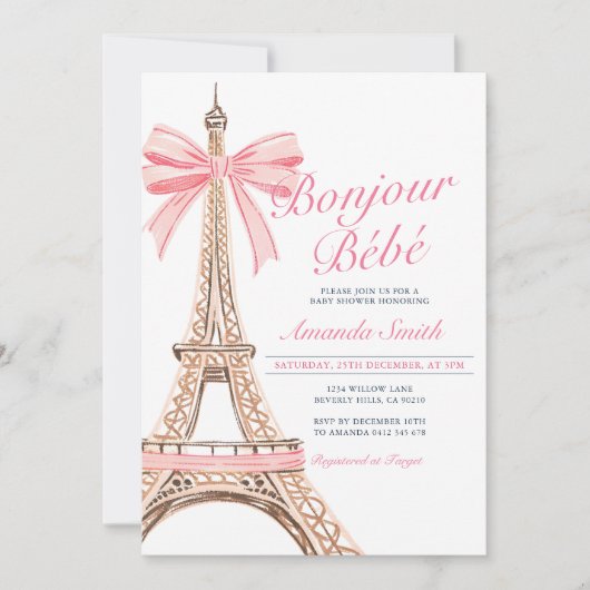 Bonjour Baby shower Frans Baby shower Uitnodiging (Voorkant)