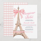 Bonjour Baby shower Frans Baby shower Uitnodiging (Voorkant / Achterkant)
