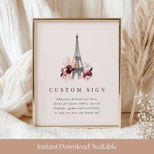 Bonjour Bébé Baby shower Custom Sign Sjabloon Poster