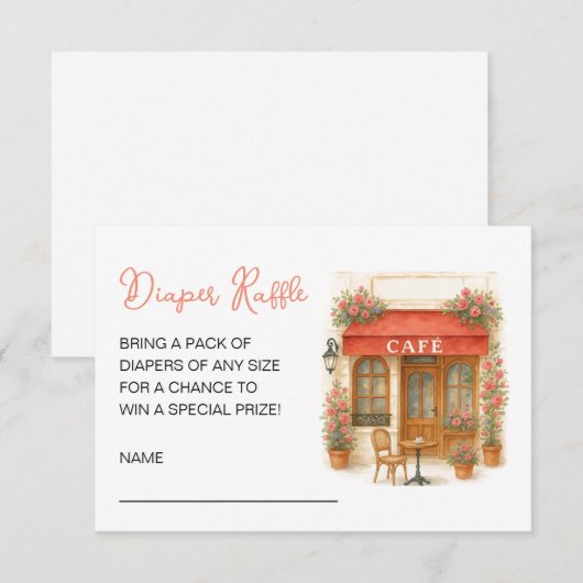Bonjour Bebe Baby Shower Diaper Raffle Informatiekaartje (Voorkant / Achterkant)