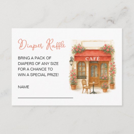Bonjour Bebe Baby Shower Diaper Raffle Informatiekaartje (Voorkant)