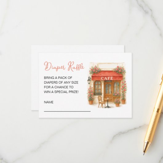 Bonjour Bebe Baby Shower Diaper Raffle Informatiekaartje (Voorkant / Achterkant in situ)