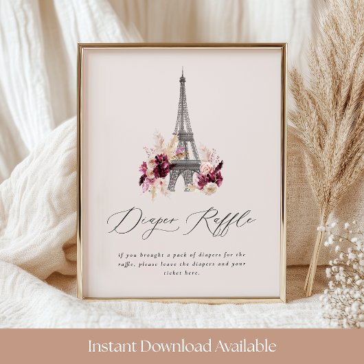 Bonjour Bébé Baby shower Luier Raffle Sign Poster