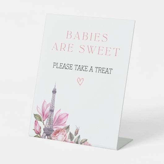 Bonjour Bebe | Baby's zijn een zoet Baby shower te Reclamebord Met Voetstuk (Voorkant)