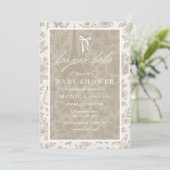 Bonjour Bebe Beige Neutra Toile Frans Baby shower Kaart (Staand voorkant)
