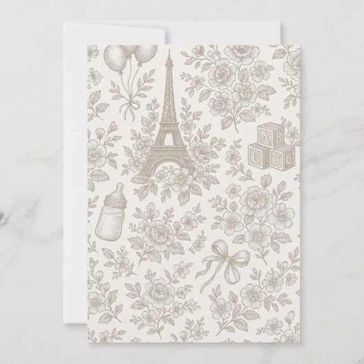 Bonjour Bebe Beige Neutra Toile Frans Baby shower Kaart (Achterkant)