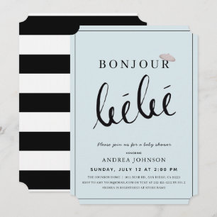 Bonjour Bebe Beret Modern Blue Boy Baby shower Kaart