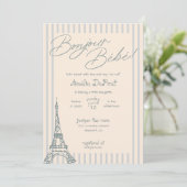 Bonjour Bebe Blue Baby shower Uitnodiging (Staand voorkant)