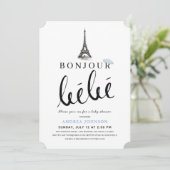 Bonjour Bebe Blue Beret Eiffel Tower Baby shower Kaart (Staand voorkant)