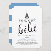 Bonjour Bebe Blue Beret Eiffel Tower Baby shower Kaart (Voorkant / Achterkant)