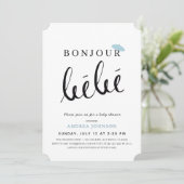 Bonjour Bebe Blue Beret Simple Boy Baby shower Kaart (Staand voorkant)