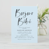 Bonjour Bebe Blue French Baby shower Kaart (Staand voorkant)