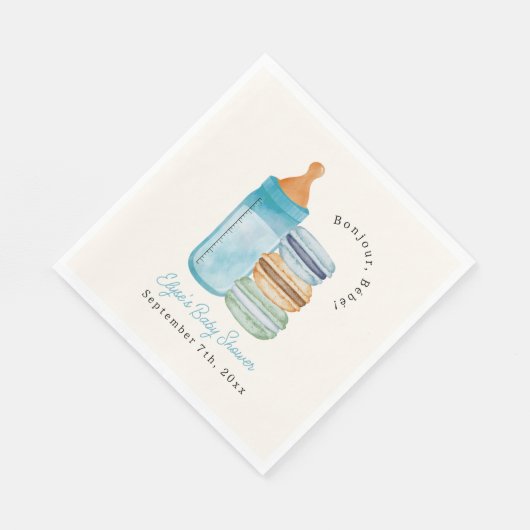 Bonjour Bébé Blue Macarons & Milk Boy Baby Shower Servet (Hoek)