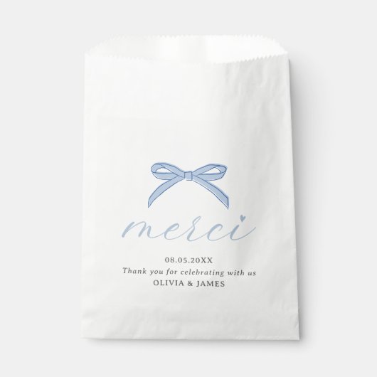 Bonjour Bébé Blue Paris Coquette Bow Baby shower Bedankzakje (Voorkant)
