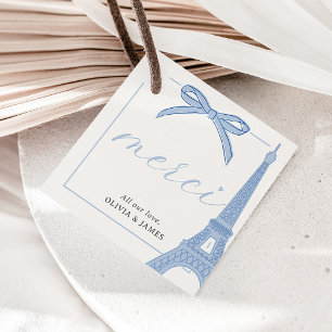 Bonjour Bébé Blue Paris Eiffel Baby shower Bedankjes Labels