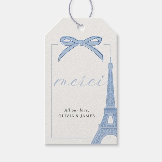 Bonjour Bébé Blue Paris Eiffel Baby shower Cadeaulabel (Voorkant)