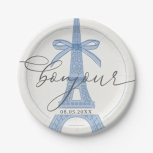 Bonjour Bébé Blue Paris Eiffel Baby shower Papieren Bordje