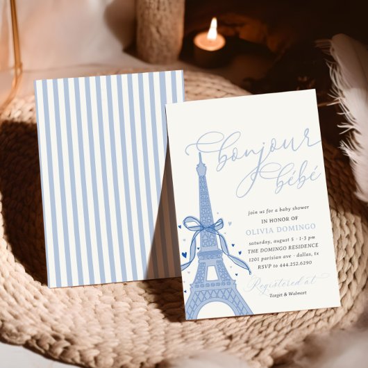 Bonjour Bébé Blue Paris Eiffeltoren Baby shower Kaart