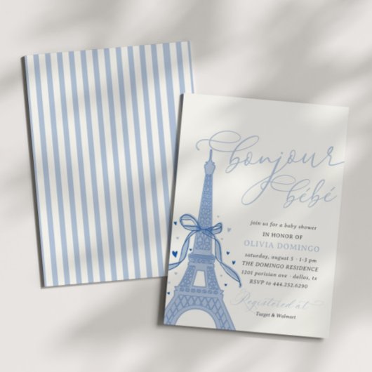 Bonjour Bébé Blue Paris Eiffeltoren Baby shower Kaart