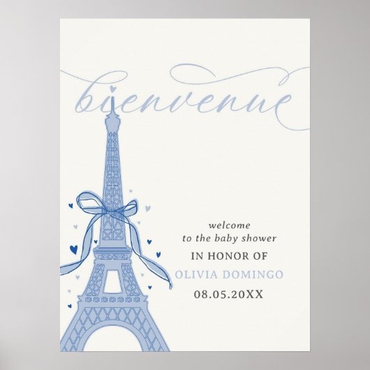 Bonjour Bébé Blue Paris Eiffeltoren Welkom bord Poster (Voorkant)