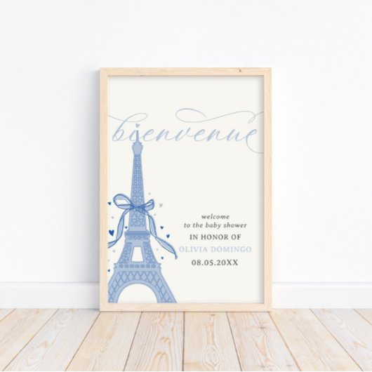 Bonjour Bébé Blue Paris Eiffeltoren Welkom bord Poster
