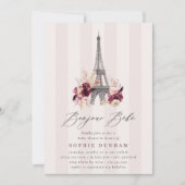 Bonjour Bébé Blush Stripe Paris Baby shower Kaart (Voorkant)