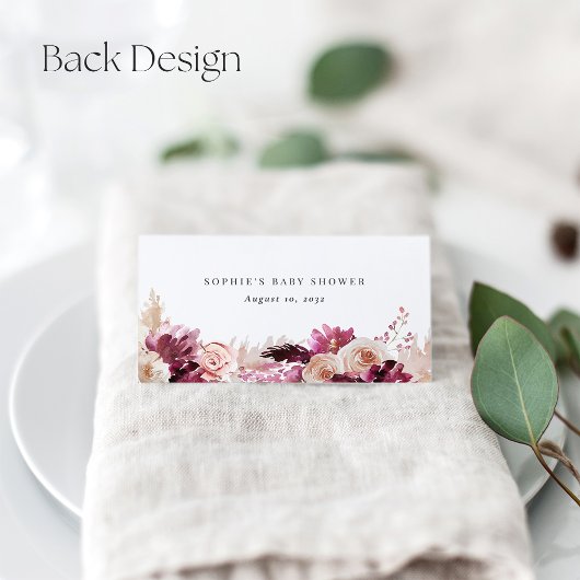 Bonjour Bébé Bourgogne Floral Baby shower Plaatskaartje