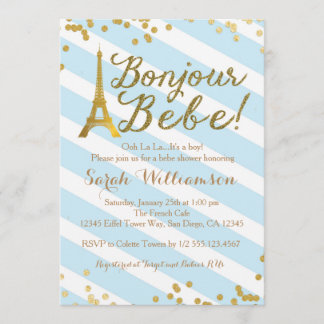 Bonjour Bebe Boy Baby shower Uitnodiging