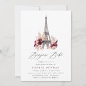 Bonjour Bébé Burgundy Floral Paris Baby Shower Kaart (Voorkant)
