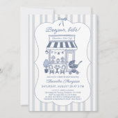 Bonjour Bebe Coffee Brunch Dusty Blue Baby Shower Kaart (Voorkant)