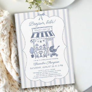 Bonjour Bebe Coffee Brunch Stofblauwe Baby Shower Kaart