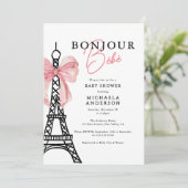 Bonjour Bébé Coquette Bow Paris Baby shower Kaart (Staand voorkant)