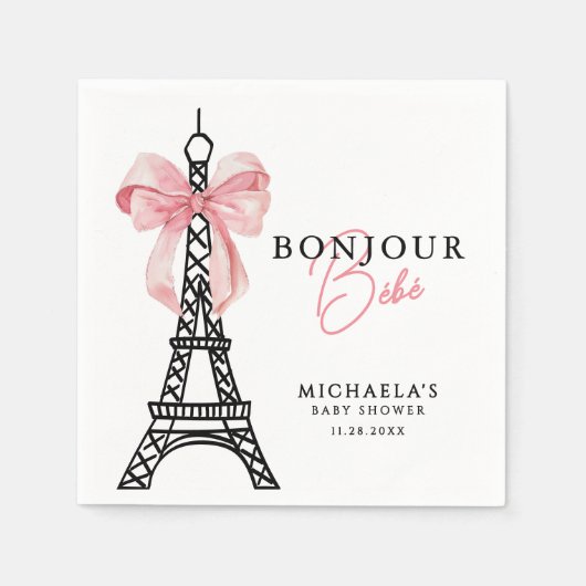 Bonjour Bébé Coquette Bow Paris Baby shower Servet (Voorkant)