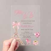 Bonjour Bébé Eiffel Tower Bow Striped Baby Shower Acryl Uitnodigingen (Insitu (Draagbaar))