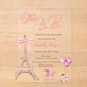 Bonjour Bébé Eiffel Tower Bow Striped Baby Shower Acryl Uitnodigingen (Voorkant)