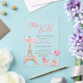 Bonjour Bébé Eiffel Tower Bow Striped Baby Shower Acryl Uitnodigingen (Insitu (Huwelijk))