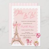 Bonjour Bébé Eiffel Tower Bow Striped Baby Shower Kaart (Voorkant / Achterkant)