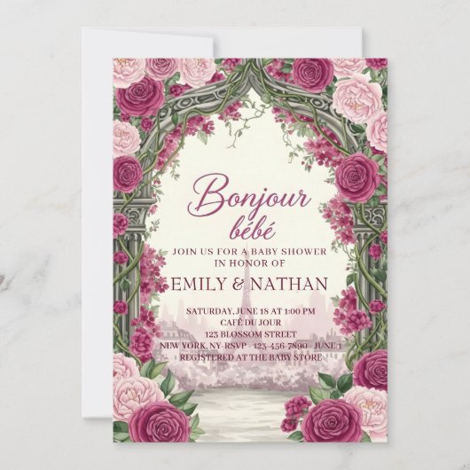 Bonjour Bebe eiffel tower French chic baby Shower Kaart (Voorkant)