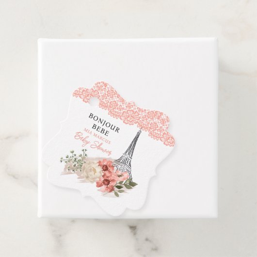Bonjour Bebe Eiffel Tower Paris Baby shower Bedankjes Labels (In situ)