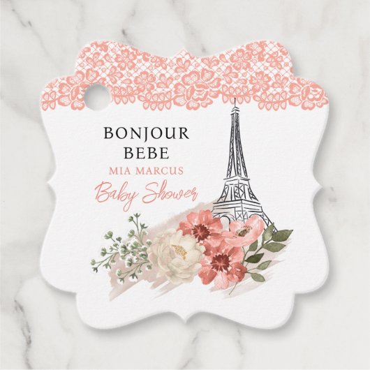 Bonjour Bebe Eiffel Tower Paris Baby shower Bedankjes Labels (Voorkant)