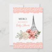 Bonjour Bebe Eiffel Tower Paris Baby shower Bedankkaart (Voorkant)