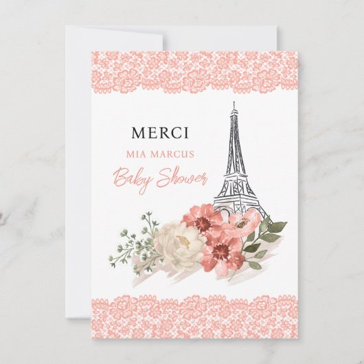 Bonjour Bebe Eiffel Tower Paris Baby shower Bedankkaart (Voorkant)