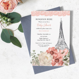 Bonjour Bebe Eiffel Tower Paris Baby shower Kaart