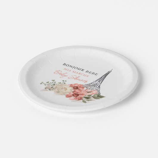 Bonjour Bebe Eiffel Tower Paris Baby shower Papieren Bordje (Gekanteld)
