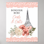 Bonjour Bebe Eiffel Tower Paris Baby shower Poster (Voorkant)