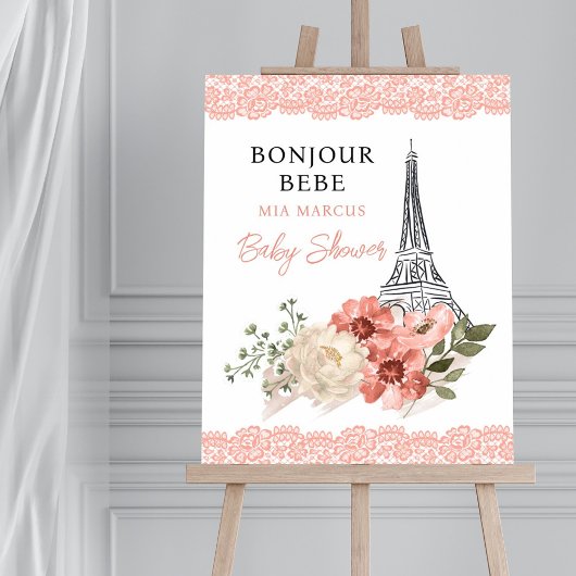 Bonjour Bebe Eiffel Tower Paris Baby shower Poster