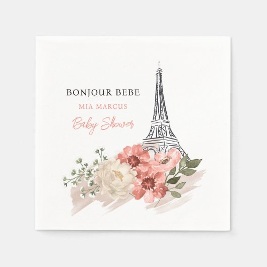 Bonjour Bebe Eiffel Tower Paris Baby shower Servet (Voorkant)